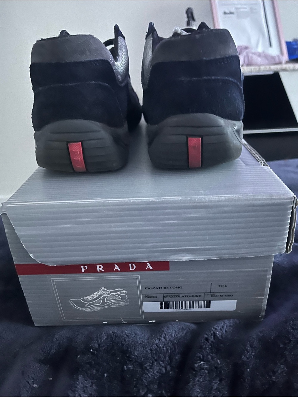 Prada Navy & Light Gray Suede Mesh Sneakers - Picture 3 of 3